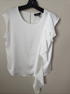 DKNY White Sleeveless Ruffle-Front Top